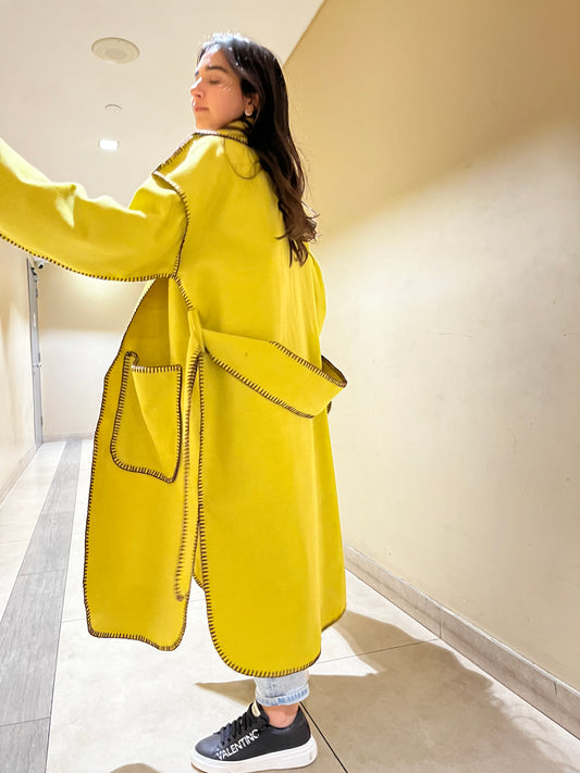 Handcrafted Yellow Coat Sewn with Cotton Thread"